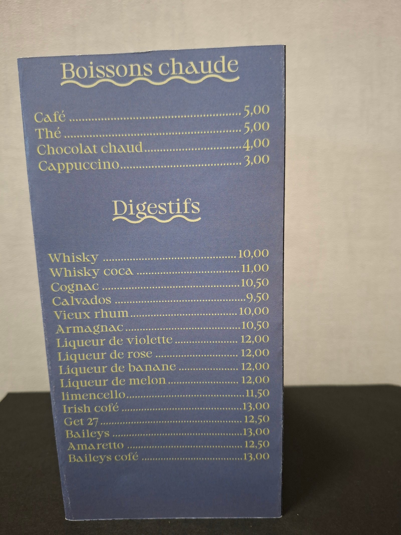photo d'un menu